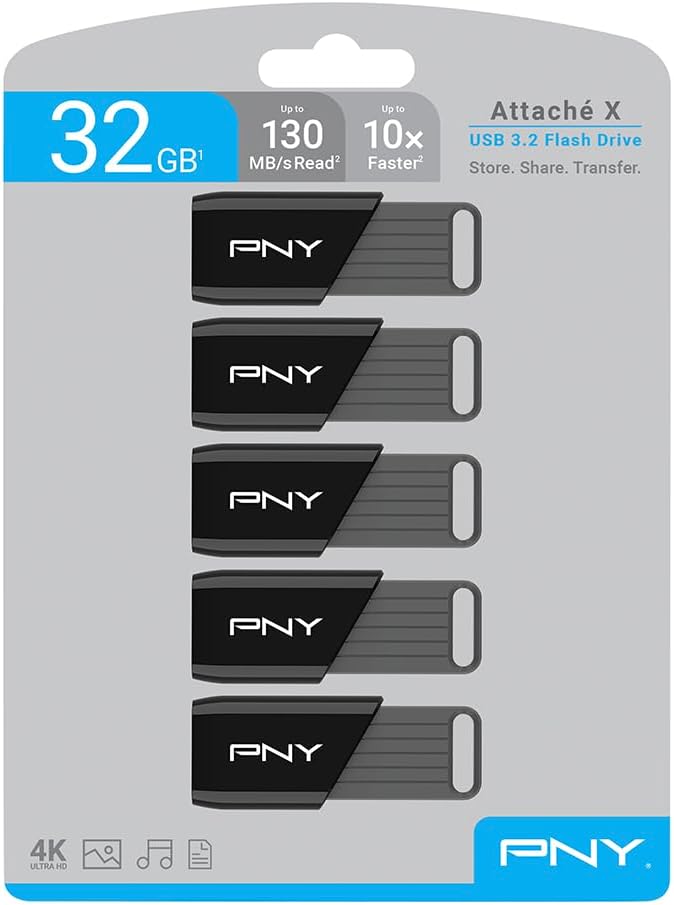 PNY 32GB Attaché X USB 3.2 Gen 1 Flash Drive, Advanced Performance Up to 130MB/s Read, Everyday Data Store & Transfer, Reliable Portable Storage, Durable, Type-A, Computers, Laptops, Desktops, 5-Pack - Image 3